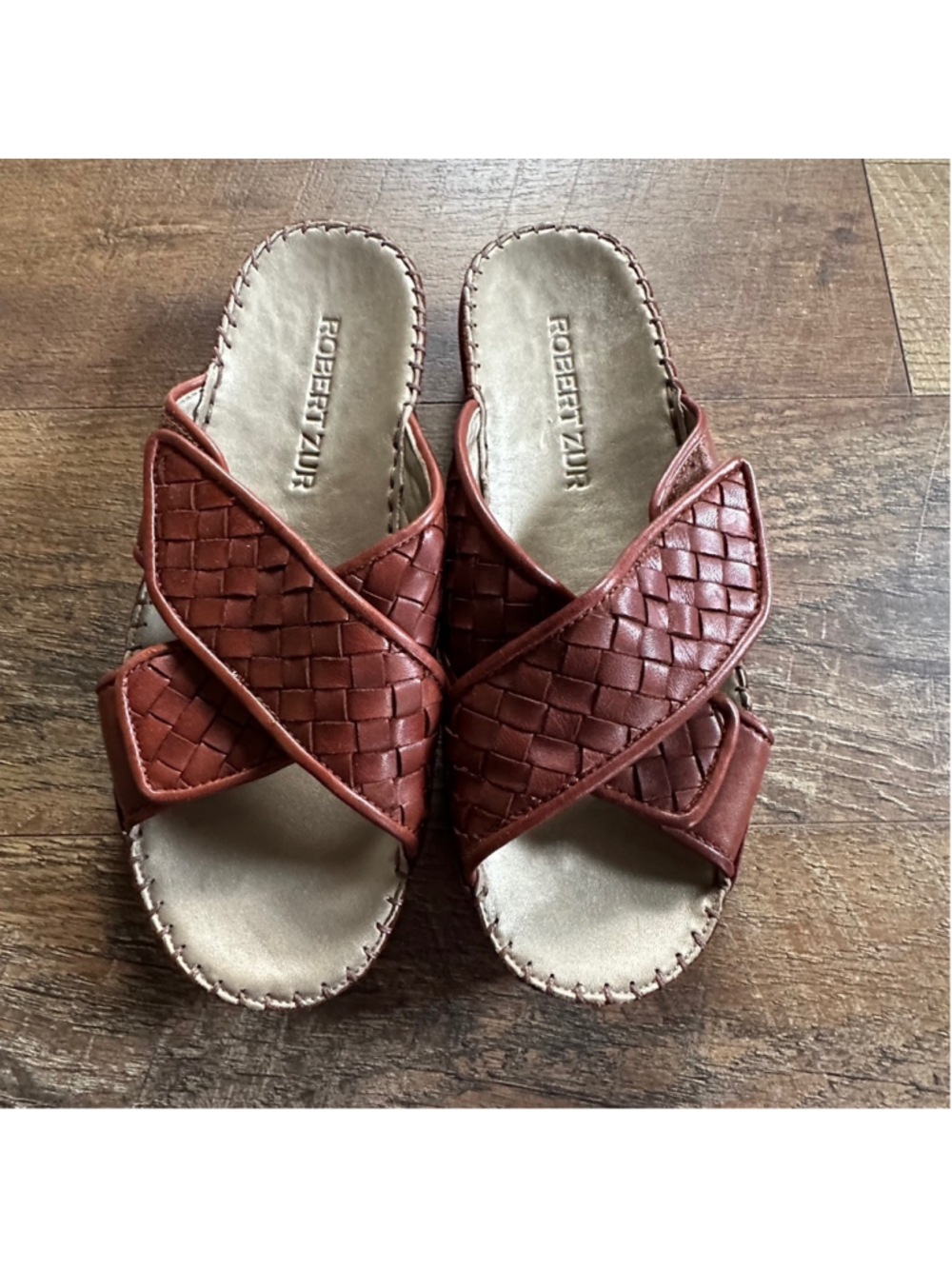 Robert Zur Woven Crisscross Slide Sandals in Rust